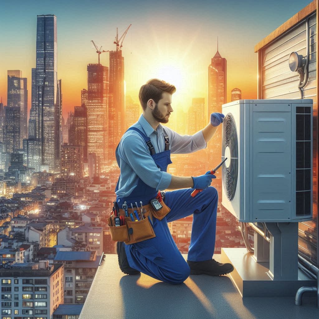 HVAC technician servicing air conditioning